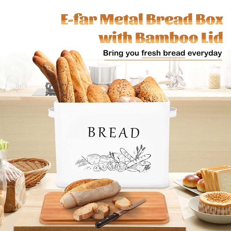 E-far Bread Box for Kitchen Countertop, Metal Bread Storage Container