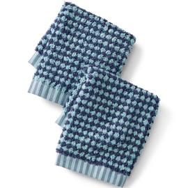Lands' End Hydrocotton Textured Gingham Towel Antique Navy Stratus Blue 13" x 13", 2pc