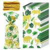 105 Pieces Jungle Animal Cellophane Treat Bags, Safari Animal Palm