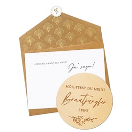 JoliCoon Bridesmaid Ask Card Wooden Disc with Folding Envelope - Will You Be My Bridesmaid Greeting Card