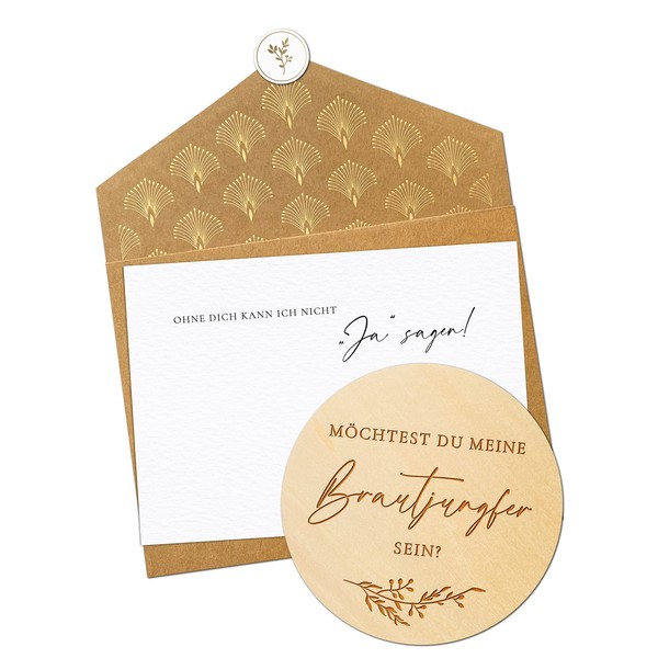 JoliCoon Bridesmaid Ask Card Wooden Disc with Folding Envelope -