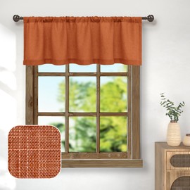 Burnt Orange Linen Window Valance for Kitchen 3 Inch Rod Pocket Semi Sheer Light Filtering Boho Farmhouse Terracotta Rust Valance Curtain Topper for Bedroom Living Room Dining Bathroom 18 Inch Length