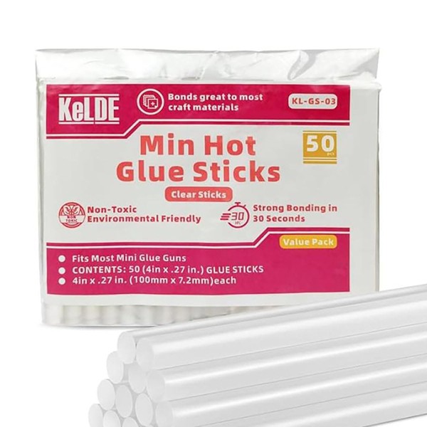 KeLDE Hot Glue Sticks Bulk 50-Pack, 4"L and 0.27" D