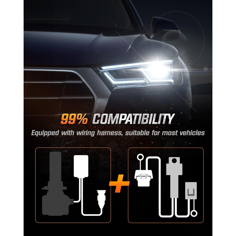 NIGHTEYE Upgraded 𝟗𝟎𝟎𝟓 Light Bulbs - 80000LM 6500K Cool White,240W