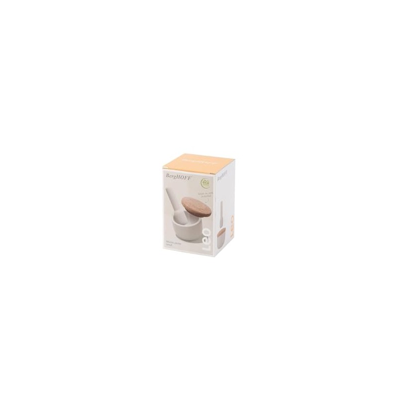 BergHOFF Leo Stoneware Mortar and Pestle with Cork Lid, White,