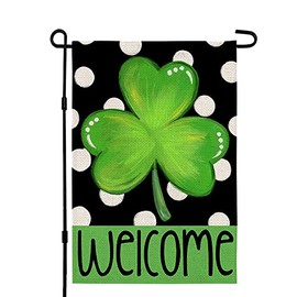 St Patricks Day Garden Flag 12×18 Inch Double Sided Green Shamrock Clover Welcome Small Outside Vertical Holiday Yard Decor