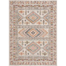 Hauteloom Moneymore Southwestern Tribal Living Room Farmhouse Area Rug - Vintage Bohemian Distressed - Native American Indian Boho Carpet - Pink, Brown, Beige, Cream, Colorful - 6'7" x 9'