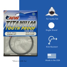 AFW Titanium Tooth Proof, Single Strand Leader Wire, 50 lb, 15 ft