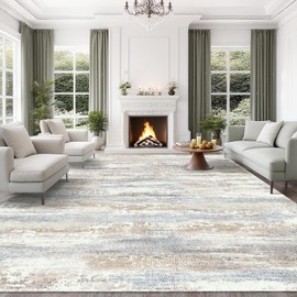MATIIUI Washable 9x12 Large Area Rug, Non Slip Low Pile Soft Faux Wool Rug, Stain Resistant, Vintage Boho Distressed Design Carpet for Living Room, Bedroom, Dining Room, Home Office Decor