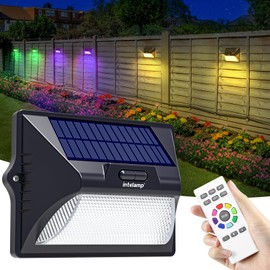 intelamp Solar Deck Lights with Remote Control, IP65 Waterproofing, Colorful RGB Solar LED Garden and Deck Lights, Atmospheric Solar Powered Fence and Wall Lights