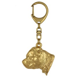 Art-Dog Cute Dog Keychain - Exclusive Collection Cute Staffordshire Bull Terrier II Keyring – Cute Gold-Plated Keyrings with a 2,5 cm Lock – Dog Lover Gifts for Dog Lovers – 5,2x4,9x11,2cm