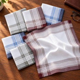 Men's Cotton Plaid Handkerchiefs 6-Pack – 17-Inch Soft Pocket Square Hankies for Everyday Use, Sweat Wiping and Gifts
