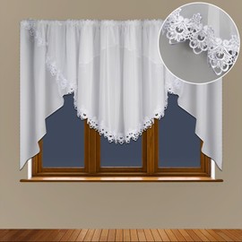 Beautiful Short Curtain Windows for Living Room Bedroom Dinning Room Made of White Voile Stitched Guipure 150 cm x 400 cm (59" x 157.5") LB-5