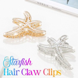 Zoestar Seestern Haarklammern Perle Haarspange Klaue Gold Metall Haarspangen Strass Haarschmuck für Frauen und Mädchen (2 Stück)