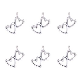 PH PandaHall 100pcs Double Heart Charms Pendants Tibetan Alloy Heart-to-Heart Beads Charms for Valentines Day Thanksgiving Day DIY Necklace Bracelet Making, Antique Silver