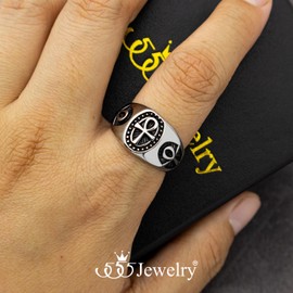 555Jewelry Ancient Egyptian Jewelry Stainless Steel Ring - Ankh Cross Ring for Men | Coptic Amulet Rings for Men Fashion Egypt Symbol Religious Protection Ring | SilverBlack, US Size 10