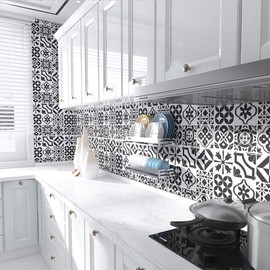 Yoillione Waterproof 5 Piece Heat Resistant Kitchen Stylish Removable Tile Sheet Wallpaper Sticker Rental Atmosphere Change DIY Wall Sticker Scandinavian Toilet Bathroom Remake Sheet Moroccan Style