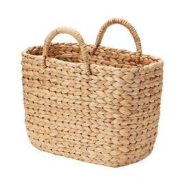 MUJI 12057796 Oval Basket with Handle, Large, Width 14.6 x Depth 7.3 x Height 10.2 inches (37 x 18.5 x 26 cm), Water Hyacinth