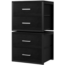 BOLUO Stackable Storage Drawers Closet Organizers and Storage Fabric Black 2 Drawer Dresser for Bedroom 2 Packs Modern