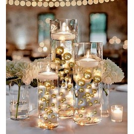 150 Floating Gold Pearls- Large Sizes- Fills 2 Gallons of The Floating Transparent Water Gels for Your Vases- with Pre-Measured Prep Bags for Best Results!