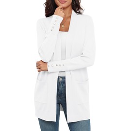 VIISHOW Women Cardigan Sweater Lightweight Open Front Long Sleeve Soft Fine Knit Casual Trendy Kimono Cardigans with Pockets, Pure White, Large