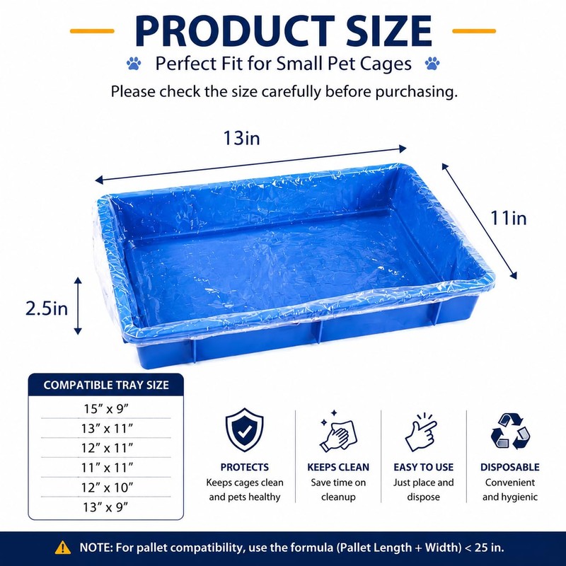 Disposable small animal cage liner, plastic liner covers 15x9, 8X12,13x11,