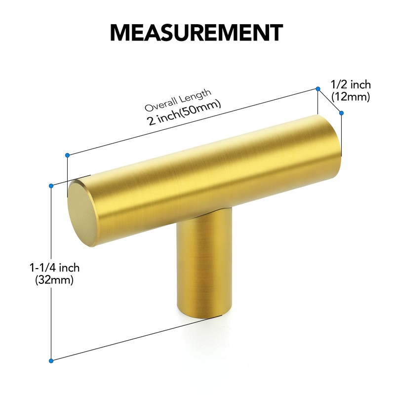 10 Pack Gold Cabinet Knobs 2 Inch - Brushed Brass