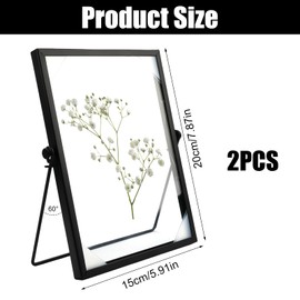 TESSTSY Pack of 2 Picture Frames Standing Glass A5, 15 x 20 cm Picture Frame Black Glass Metal Black Glass Frame for Pressed Flowers Glass Picture Frame Double-Sided for Home Decoration