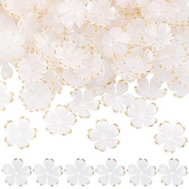 SUNNYCLUE 1 Box 200pcs White Flower Beads Acrylic Bead Caps Plastic Floral Sakuras 5-Petal Gold Plated Loose Spacer Bead for Jewelry Making Women Adult Bracelets DIY Wedding Crafts Accessories