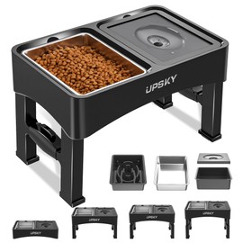 UPSKY 3-in-1 Elevated Dog Bowls Slow Feeder, Adjustable Stand, Stainless Steel Food & No Spill Pet Water Bowl for Small Medium Dogs