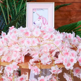 Yilloog 24 Pcs 141.6ft Artificial Cherry Blossom Flower Vines Faux Flower Garland Hanging Silk Flowers Vines for Wedding Party Home Bedroom Decor Japanese Kawaii (Light Pink)