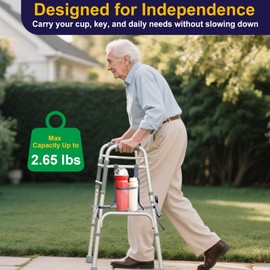 Aliseniors 2 Pack Walker Side Bag, Lightweight Folding Walkers Accessories Pouch, Side Walker Basket Organizer Mesh Bags for Phone, Keys, Medication, Cup, Secure & Easy to Attach (Gray)