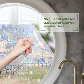 CottonColors Window Privacy Film 35"x78", 3D Rainbow Window Film Decorative Window Film Heat Blocking Static Cling Non-Adhesive Window Clings for Glass Windows