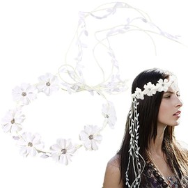 Atifober Hippie Daisy Flower Headbands For Women，White Flower Crown 70s Flower Headbands Fashion Floral Crown Headpiece Daisy Hair Wreath Hippie Hair Accessories For Prom Wedding Party Photo Props