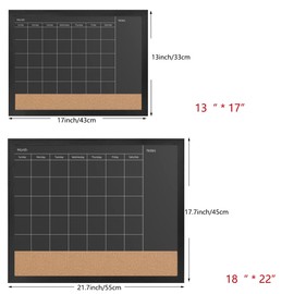 Umtiti Chalkboard Calendar & Cork Bulletin Board，13" x 17" Black Wood Frame，Magnetic Surface Chalkboard.Perfect for Office, Home School Message Board,Chalkboard+Cork-3343B-BK