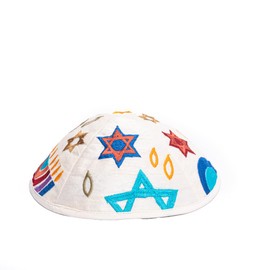 Yair Emanuel Kippah - Embroidered - Menorah - Multicolor