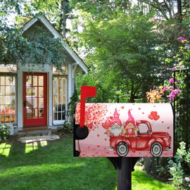 Dacawin Valentine Mailbox Covers Magnetic Large Size Valentines Day Mailbox Post Cover Gnome Red Heart Truck Mail Box Cover Happy Valentine's Day Mailbox Decor Waterproof Mailbox Wraps 25.5 X 21 Inch