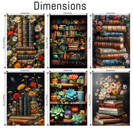 6 Pcs Book Paint by Numbers Kit for Adults, Bookshelf Flower Paint by Number Kits on Canvas, DIY Acrylic Watercolor Adults’ Paint-By-Number Kits Oil Painting Drawing Paintwork for Home Decor 10X14 In