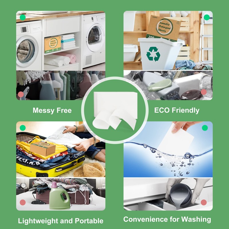 Laundry Detergent Sheets, 200 Count, Fragrance Free, Eco-Friendly, Plastic-Free, Hypoallergenic,