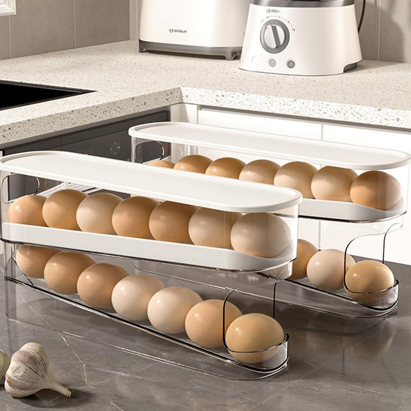 Rolling Egg Dispenser For Refrigerator, Egg Holder Space Saving Egg