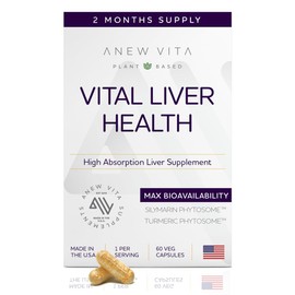 Anew Vita Vital Liver Health Formula - Milk Thistle Supplement for Antioxidant Support, Wellness Maintenance & Rapid Absorption - Non-GMO, Gluten-Free, Plant-Based - 60 Veggie Capsules
