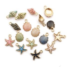 30pcs Assorted Gold Plated Enamel Ocean Starfish Conch Shell Charm Pendant for DIY Jewelry Making Necklace Bracelet Earring DIY Jewelry Accessories Charms (M156)