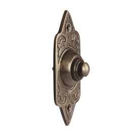 A29 Antique Brass Doorbell Button – 3 3/4" x 1 1/2" – Vintage Style Finish in Brass with Recess Mount – Wired for Two-Wire Chimes, Rust Resistant, Outdoor Use, Easy DIY Installation with Screws