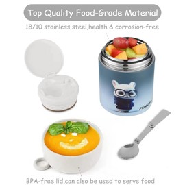 Funkrin 16oz Thermos for Hot Food, Stainless Steel Lunch Box for Kids Adults, Insulated Food Jar with Folding Spoon, Vacuum Leak Proof Soup Container for Hot & Cold Food