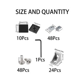 Rrina 24 Sets 2020 Series European Standard Aluminum Profile Connector Set, 24Pcs Corner Bracket, 48Pcs T-Slot Nuts, 48Pcs M5x8 Screw, 10Pcs End Cap, for 6mm Slot Aluminum Profile Accessories