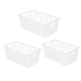 lonpute 16Lx12Wx6H inch Wider Freezer Organizer Baskets Container, Refrigerator Metal Wire Storage Bins with Handles for Kitchen, Pantry, Cabinet, Closets - Pearl White(3 Packs)
