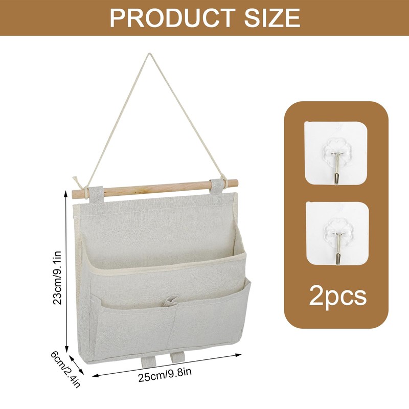GOWTX 2Pcs Wall Hanging Storage Bag, Linen Fabric Hanging Storage,
