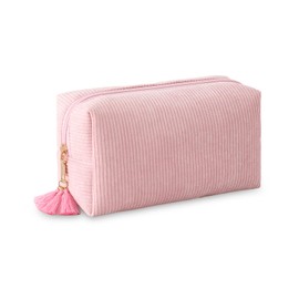 DYSHAYEN Makeup Bag Travel Cosmetic Bag Organizer Tassel Large Corduroy Zipper Pouch, Bridesmaid Gift for Wedding Party (Pink)
