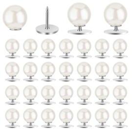 Pack of 30 Buttons Pin Beads Brooch for Clothing 10 mm Removable Jeans Button Pearl Brooch Buttons Women's Pearl Buttons Without Sewing Pearl Pins Brooches for DIY Shirt Jumper Jeans Scarf