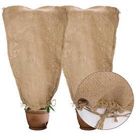 2 Pack Burlap Winter Plant Cover Bags- 23.6 × 39.4 inch Reusable Warm Winter Frost-Proof Plant Bags with Drawstring Frost Blanket Protecting for Outdoor Garden Plant from Freezing& Animal Eating